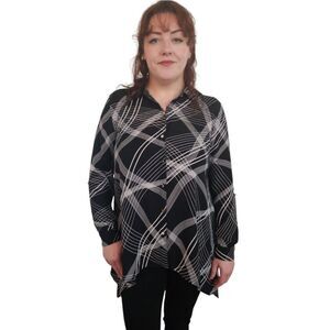 JM Collection Blouse Lagenlook Asymmetrical Black White Tunic Size Medium